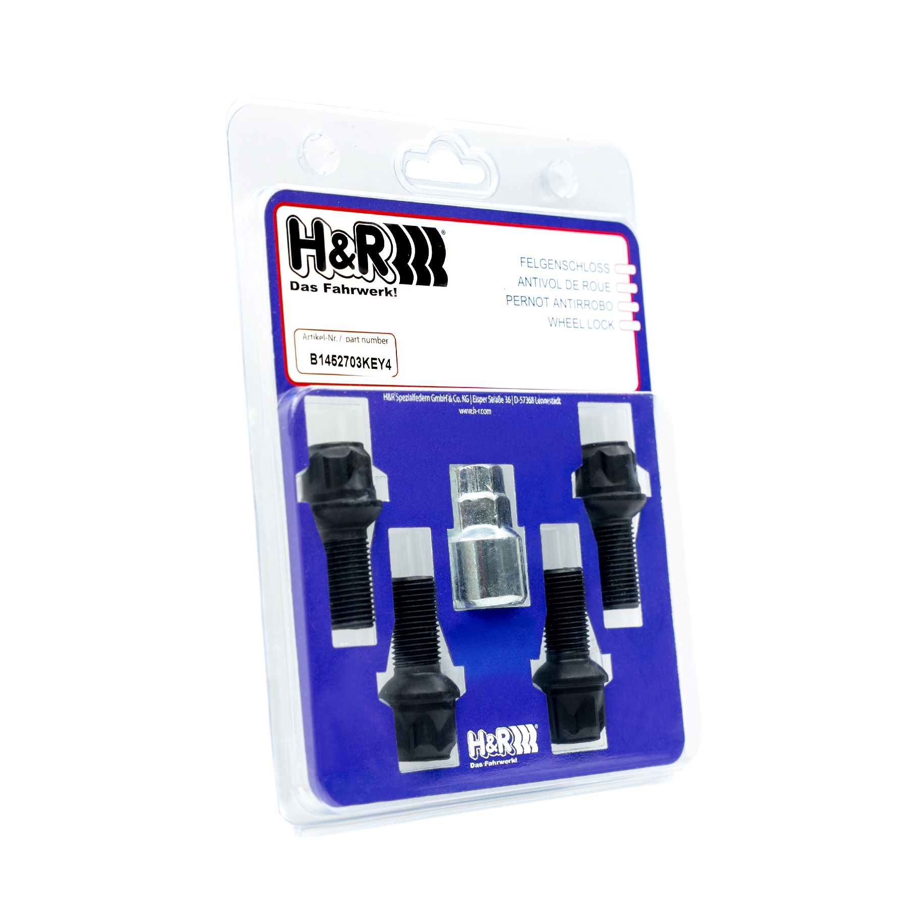 B1452703KEY4 H&R Wheel-Lock set M14 round head R13mm (M14x1,5)