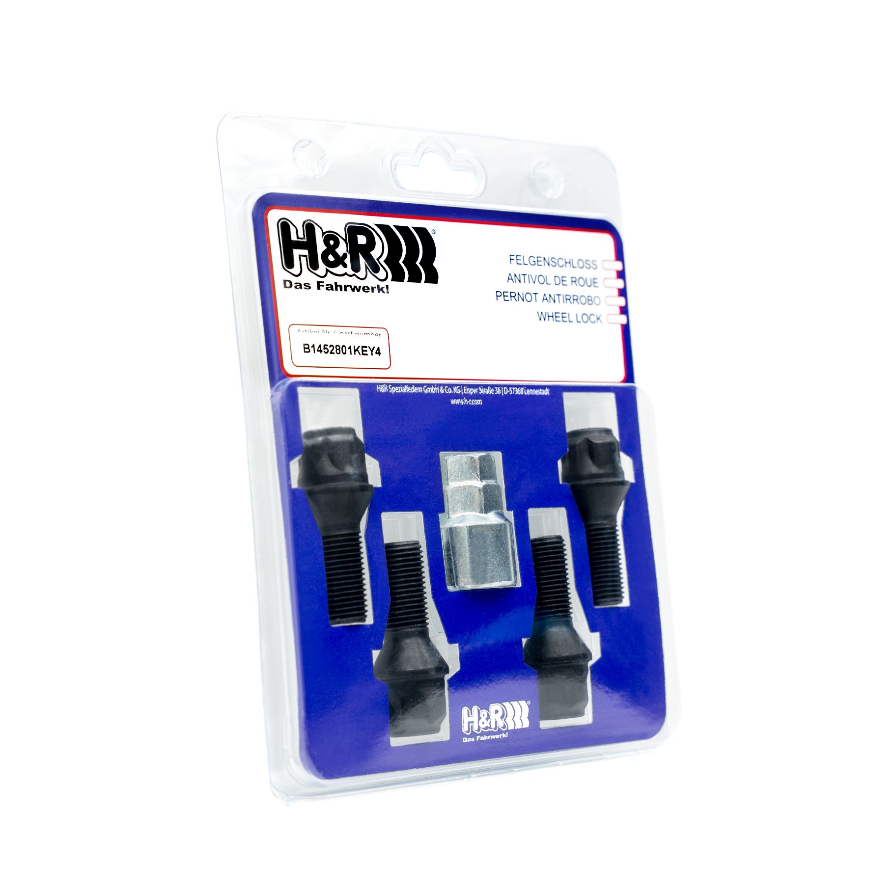 B1452801KEY4 H&R Wheel-Lock set M14 taper head 60° (M14x1,5)