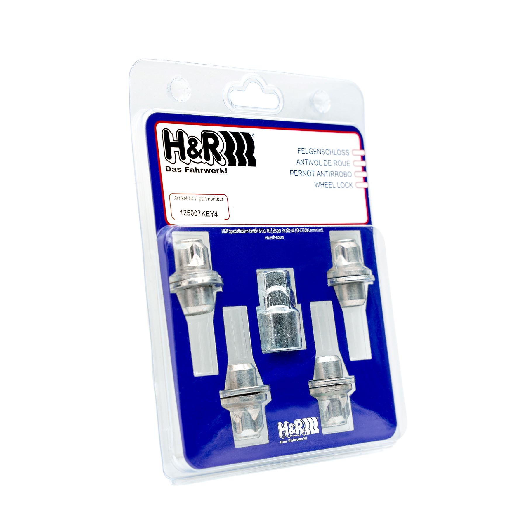 125007KEY4 H&R Wheel-Lock set wheel nut M12 flat seat (M12x1,5)