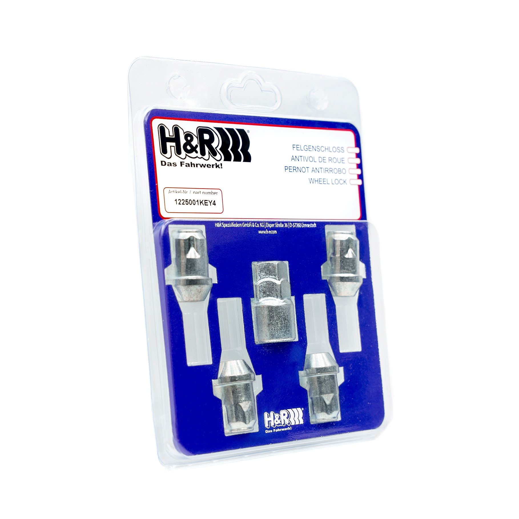 1225001KEY4 H&R Wheel-Lock set wheel nut M12 conical seat 60° (M12x1,25)