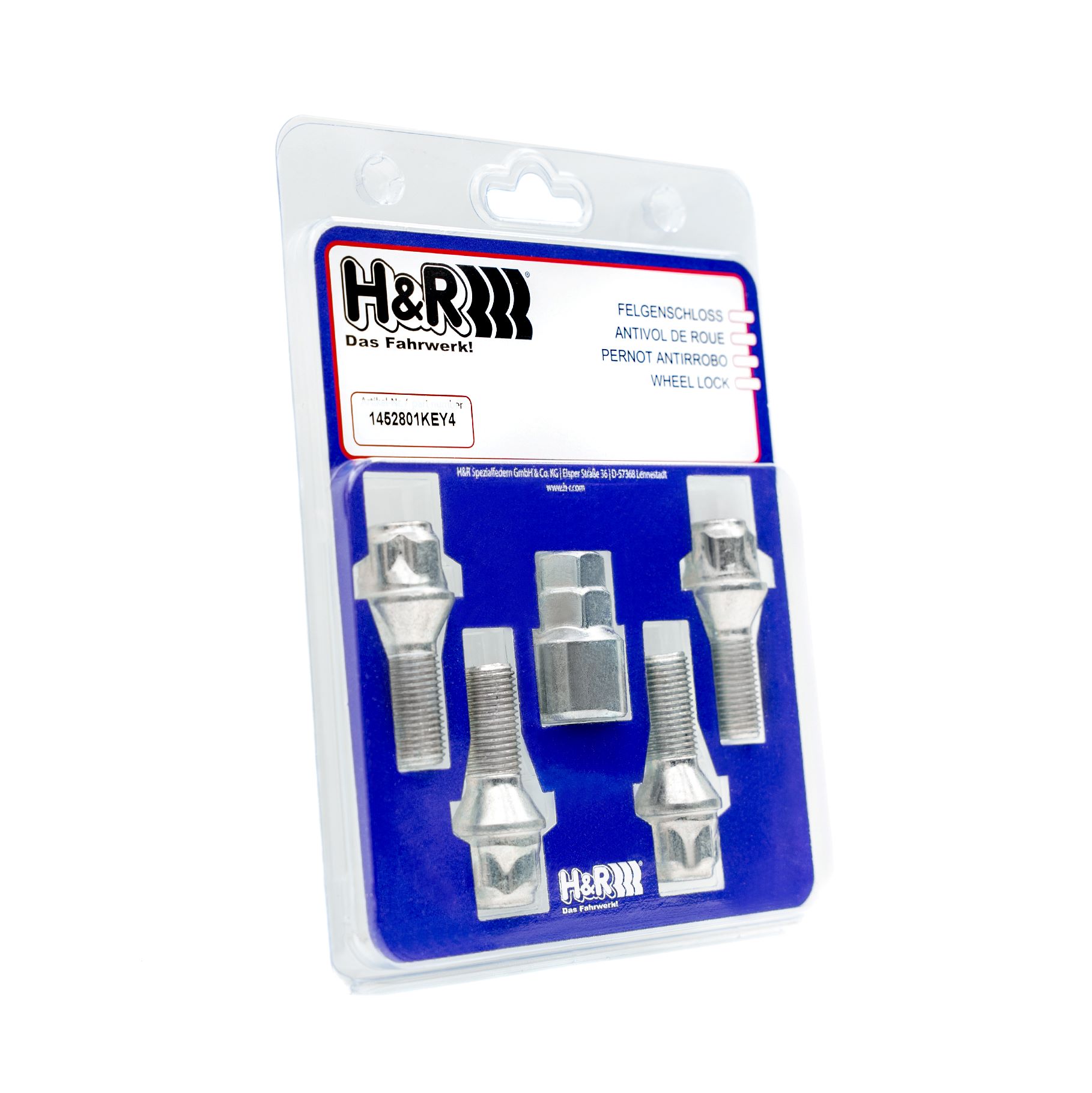 1252801KEY4 H&R Wheel-Lock set M12 taper head 60° (M12x1,5)