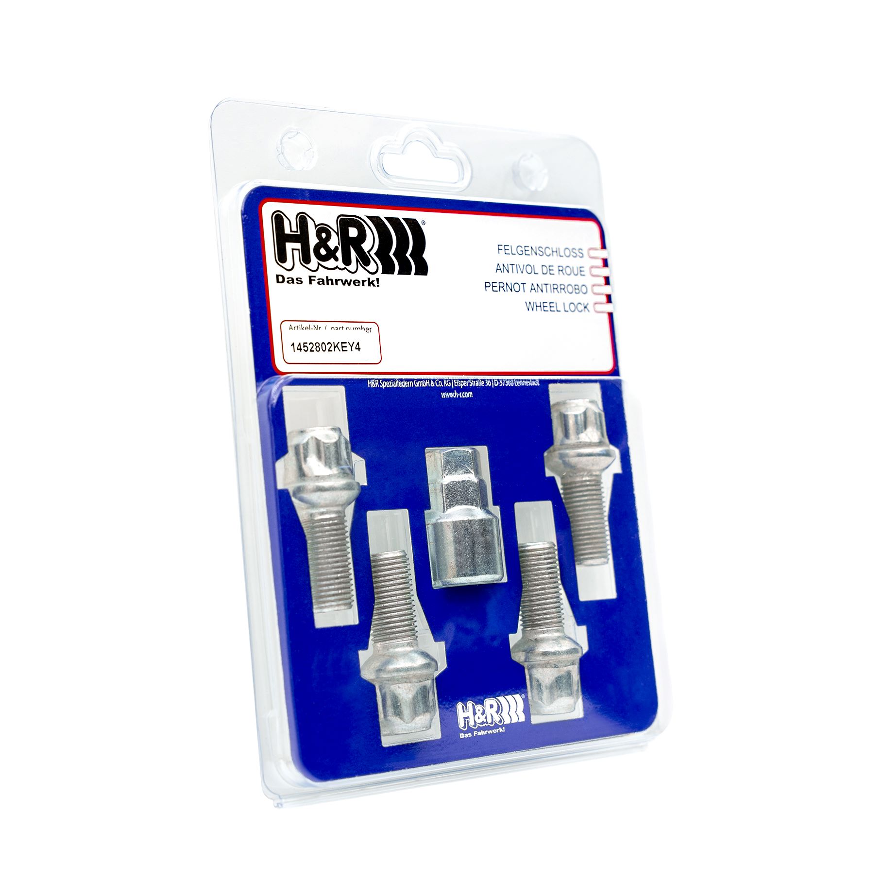 1452703KEY4 H&R Wheel-Lock set M14 round head R13mm (M14x1,5)